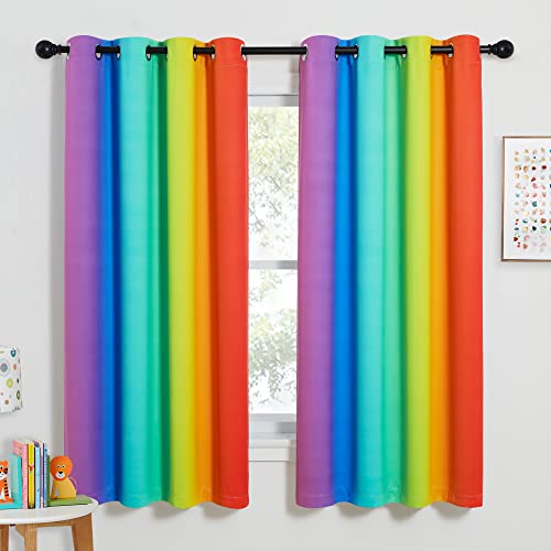 NICETOWN Colorful Rainbow Curtains, Home Decoration Blackout Curtains for Girls Boys Bedroom Classroom Decor, Window Drapes for Girly Nursery Kids Dau