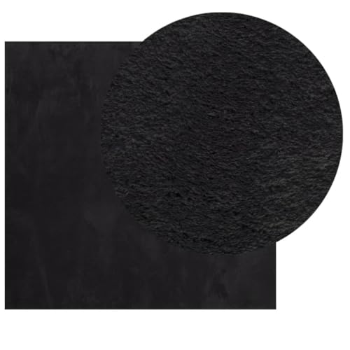 Tapis aspect fourrure moderne et résistant en polyester noir