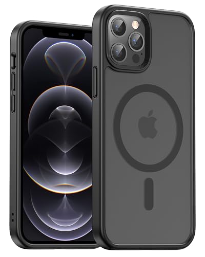 UNBREAKcable für iPhone 12 Pro Max Hülle für MagSafe Vollständiger Kameraschutz Eingebauter Magnetring Stoßfest Kratzfest Transluzente Matt Handyhülle für iPhone 12 Pro Max Case 6 7 Zoll Schwarz