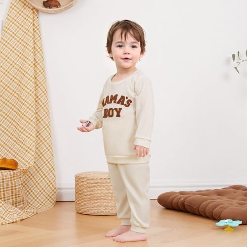 Kupretty Toddler Baby Boy Fall Winter Clothes Embroidery Waffle Knit Sweatshirt Pullover Tops + Casual Pants Outfit Set2
