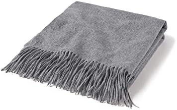State Cashmere Throw Blanket with Decorative Fringe - Ultra Soft Accent Blanket for Couch, Sofa & Bed Made with 100% Inner Mongolian Cashmere - Crafted Home Accessories - (Heather Grey, 60"x50")