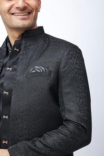 Image of Men's Black Indo-Western 3-Piece Set - Blazer with Inner and Matching Trouser | Festive & Wedding Ethnic Wear | Regular Fit