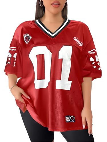 Verdusa Women's Plus Size Jersey T Shirts Hip Hop Short Sleeve Oversized Tee Tops Streetwear