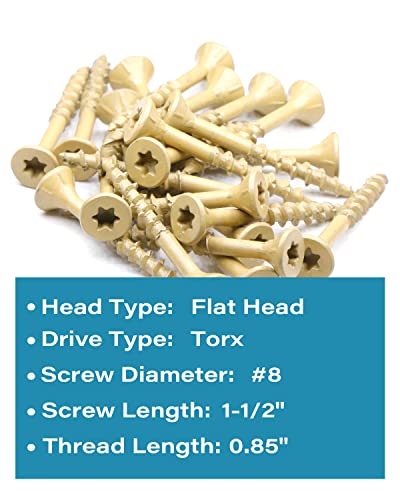 Image of Deck Screws #8 x 1-1 /2 Inch, Exterior Wood Screws, Flat Torx Drive Head, Partially Threaded, Tan Coated Carbon Steel, Pack of 25 by IMScrews