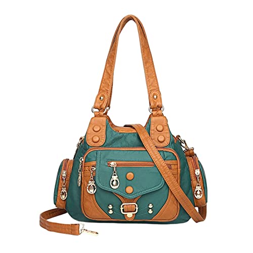 Sac à main seau en cuir PU vert avec multiples poches et fermeture zippée