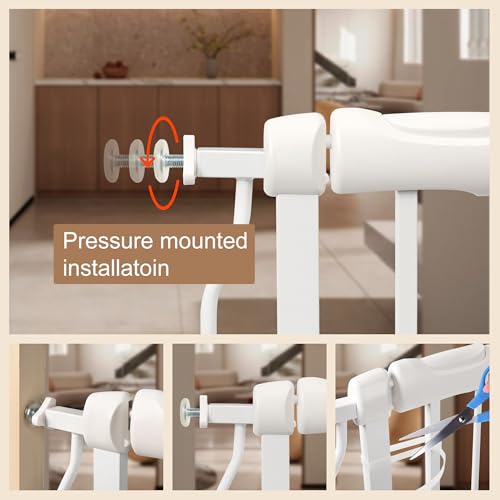 Extra Wide Baby Gate with Door Pressure Mounted 57.48-62.20 Inch,Child Baby Gates for Doorways No Drilling,Walk Through Dog Gate Indoor for The House Kitchen Stairs,White
