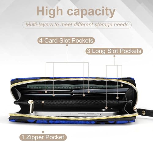 Women's High Capacity Travel Wallet, Water-resistant, ID Pockets, Multiple Card Slots, Blue Flower Tie Dye Design4