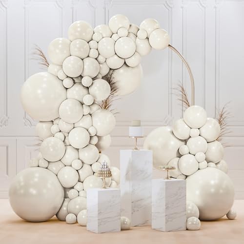 Image of PartyWoo White Sand Balloons 145pcs Different Sizes of 18 12 10 5 Inch Off White Beige Cream Ivory Boho Neutral Balloon Arch Kit Garland for Wedding Baby Shower Birthday Party Decorations White-F12