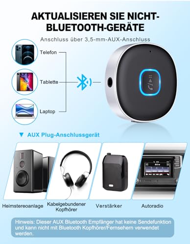 Mohard AUX Bluetooth Adapter Auto, Drahtloser KFZ Bluetooth 5.3 Empfänger für Heim-Stereo/Kabelgebundene Kopfhörer, Bluetooth Adapter AUX 3,5mm, Freisprechen, Dual Verbindung,... – Bild 3