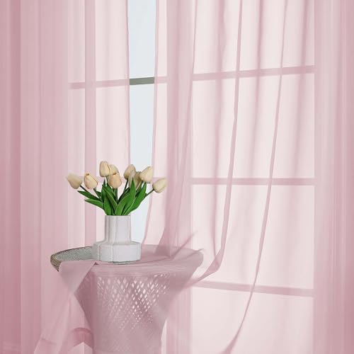 Image of OWENIE Sheer Curtains 84 Inches Long 2 Panels Set, Sheer Blush Curtains for Living Room Bedroom 59 Inch Extra Wide, Modern Voile Filmy Rod Pocket Drapes, 2 Pcs, Each 59 W x 84L, Blush