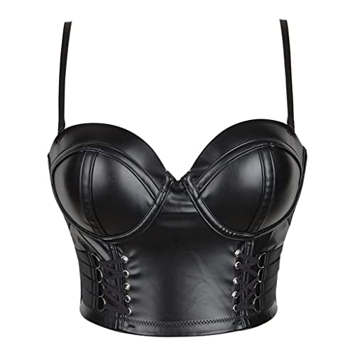 Haut court corselet en cuir PU aux finitions steampunk et gothiques