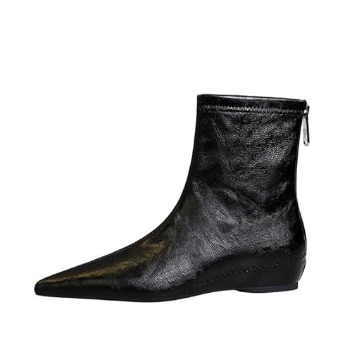 Women'S Leather Handmade Flat Heel Ankle Boots Fashion Pointed Toe Back Zipper Flat Leisure Booties For Office Work3