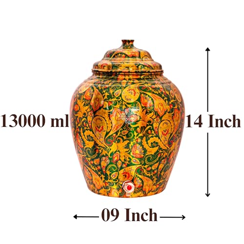 Image of Indian Art Villa Printed Design Copper Water Carafes Storage, 13 LTR, Green