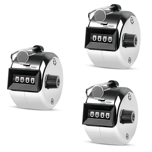 Image of GLUN Tally Counter, 4-Digit Metal Hand Finger Counter for Counting, Knitting, Coaching Golf, Lap, Fishing (Pack of 3)