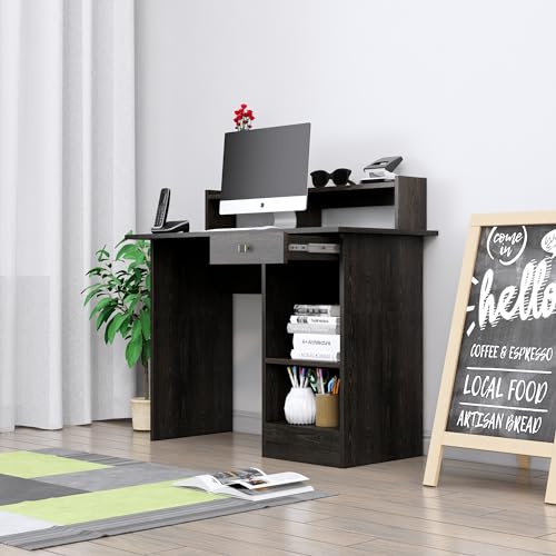 Image of Bniture Wooden Study Table for Home | Engineered Wood Study Table with Book Shelf | Multi Purpose Computer Desk for Study & Writing | Laptop Table for Home with Drawers & Storage Shelf | Flower Wenge