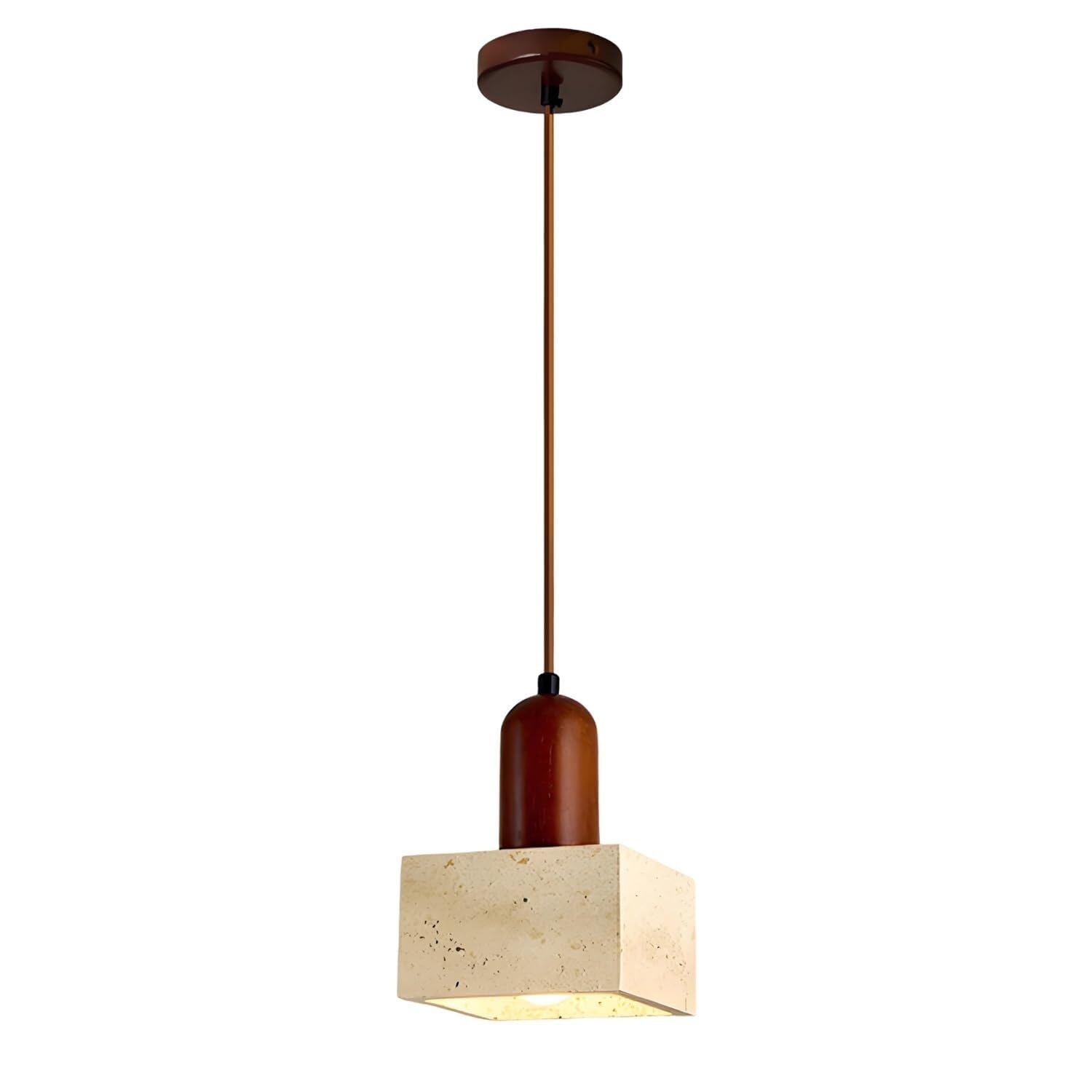 KXEcoLife Yellow Cave Stone Chandelier Nordic Natural Wabi-Sabi Pendant Light Vintage Farmhouse Travertine Droplight Bedside Solid Wood Hanging Lamp