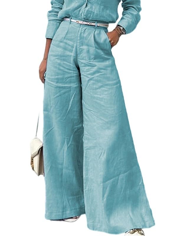 Linen Wide Leg Pants for Women High Waist Palazzo Trousers with Pockets Casual Flowy Vacation Outfits