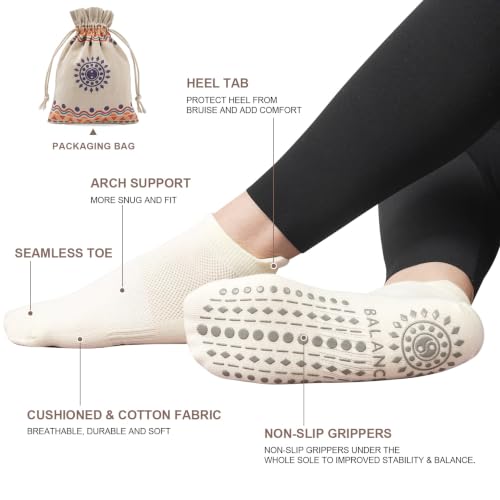 Image of Toes Home Pilates Socks for Women, Cushioned Ankle Grippy Non Slip Socks for Yoga, Hospital, Barre, Home Slipper 2 /4 Pairs