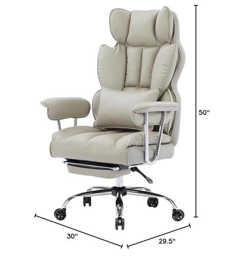 Image of Efomao Big and Tall Office Chair 400lbs - High Back Executive Chair with Swivel Base, PU Leather Upholstery, Lumbar Pillow, Padded Armrests, and Rolling Wheels,Grey Computer Chair