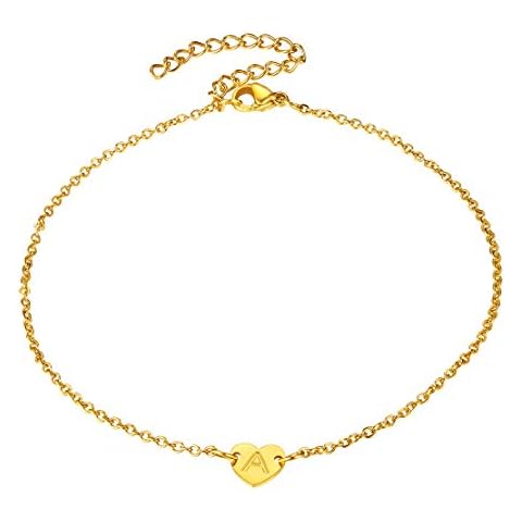 FindChic Small Initial A Letter Heart Bracelet for Women Girls Adjustable Gold Plated Stainless Steel Bracelet with Initials Cover