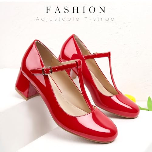 Mary Jane Shoes Women Chunky Low Heels Closed Round Toe T-Strap Work Pumps Ankle Strap Comfortable Dress Wedding Shoes3