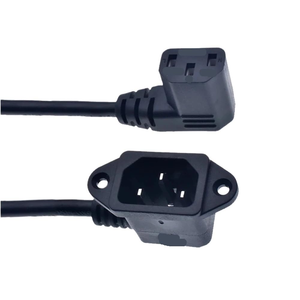 Hongpan Przedłużacz IEC320 C14 do C13, C14 z otworami do śrub kątowych i C13 lewy kąt krótki, długość 30 cm/60 cm