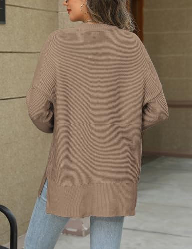 VIMPUNEC Women's Fall Casual Knit Sweaters Oversized Long Sleeve Pullover Top Cozy Chunky Split Hem Jumper2