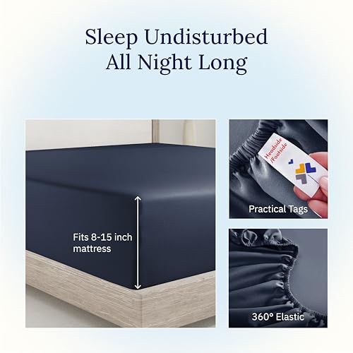 California Design Den Twin XL Bed Fitted Sheet, Soft 400 Thread Count 100% Cotton Deep Pocket Bottom Sheet, Cooling Durable Sateen Weave for Dorms (Twin XL, Indigo Dusty Blue)