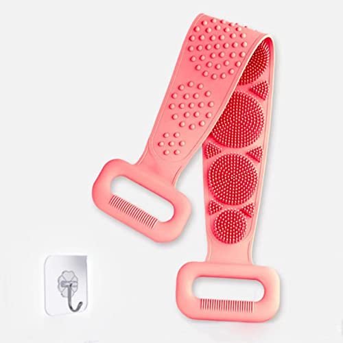 HUIEYE Cepillo Espalda Ducha, Silicona Cuerpo Cepillo,Cepillo de Ducha Doble Cara Exfoliación,Limpiar Espalda y Euerpo,Masajeador de Espalda Larga para Ducha,Masaje Corporal,Mejora La Piel(Rosa)