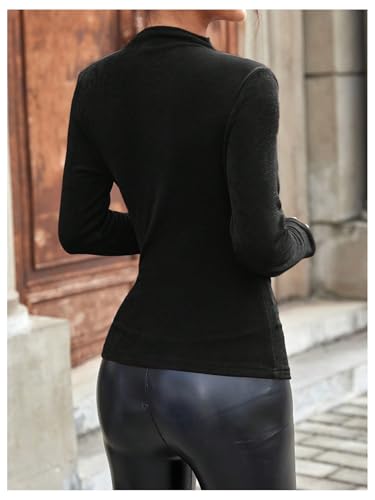 SweatyRocks Women's Mock Neck Ruched T Shirt Long Sleeve Casual Basic Top2