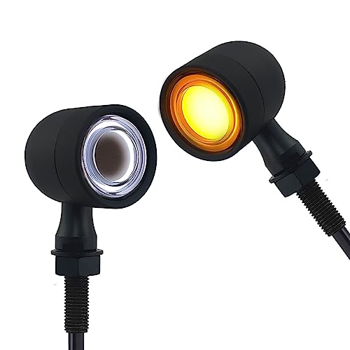 Image of Motorcycle Turn Signals LED Front Lights 2 PCS, Vintage 40 LEDs Switchback White Amber Light for Running Turn Blinkers Universal Fit Chopper Bobber-Black
