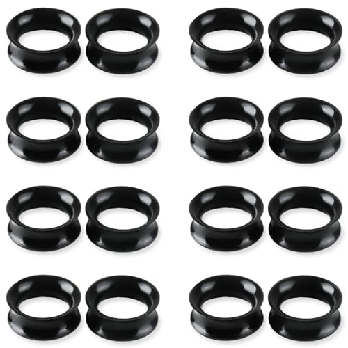 WINSENET 16Pcs Silicone Ear Gauges 8G-25mm Flexible Ear Tunnels Gauges Soft Expander Stretching Ear Plugs Tunnels Black Earring Piercings Jewelry for Men Women