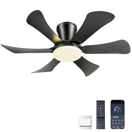 GJeg Ceiling Fans with Lights,36' Low Profile Ceiling Fan with Light and Remote Control,Flush Mount, Reversible, Dimmable, Noiseless, Black Ceiling Fan for Bedroom