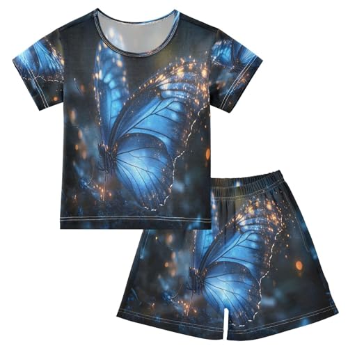 senya Short Sleeve Pajamas Sets Summer Cotton Sleepwear Blue Light Butterfly