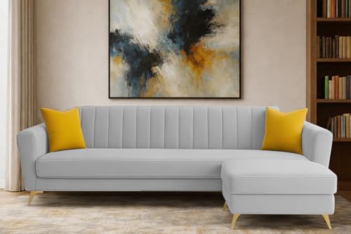 Image of Casaliving Murdock 4 Seater Convertible Sofa Set for Living Room, 3 Seater & Ottoman Modular Sectional Couch for Small Space (Grey Colour) Fabric