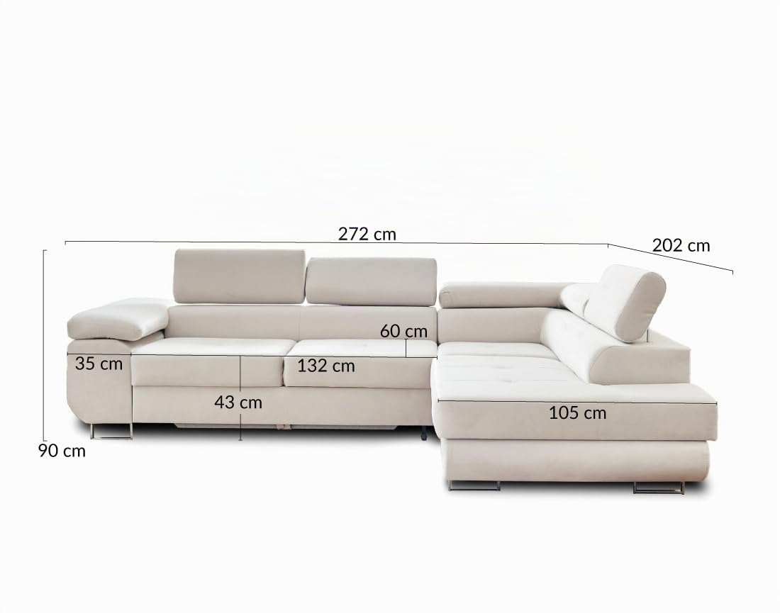 Bestmobilier Pablo - canapé d'angle Droit - 5 Places - Convertible avec Coffre et têtières réglables - en Velours