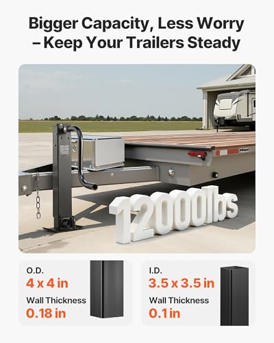 Image of VEVOR Heavy-Duty Trailer Jack, 12,000 lbs Load Capacity, Sidewind Square Direct Weld-on Trailer Jack with Handle Crank, Adjustable Drop Leg, 26-Inch Travel for Lifting RV, Utility, Yacht Trailers