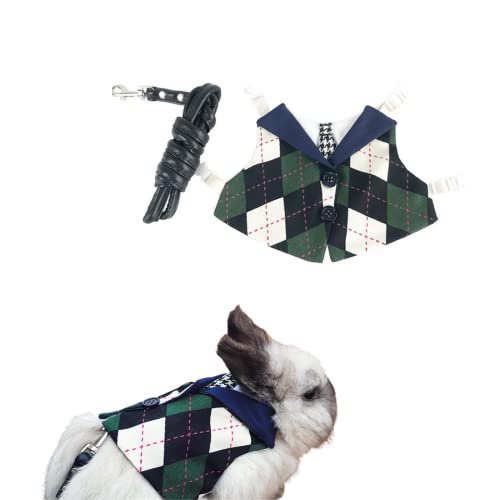 Image of Rabbit Harness and Leash for Walking Escape Proof - Cute Preppy Style Mesh Breathable Bunny Vest Harness Outdoor Training - Also Suit for Ferret Kittn Puppy Small Animals (Forest Green Bow tie,Large)