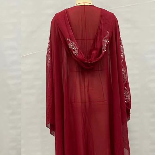Muslim Hooded Cloak for Women Batwing Sleeve Pearl Chiffon Kimono Islam Kaftan Abayas Islamic Robe African Dresses4