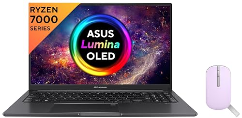 Image of ASUS Vivobook 15 OLED (2023), AMD Ryzen 7 7730U, 15.6 inch (39.62 cm) FHD OLED, (16GB RAM /512GB SSD), M1505YA-LK741WS Marshmallow MD100 Mouse (Purple)