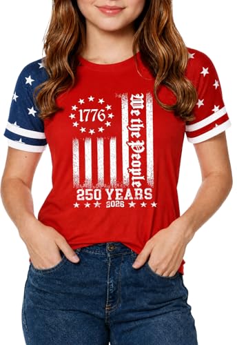 4th of July Shirts Girls Patriotic Shirt 250 Anniversary USA Tops Kids American Flag Tshirt Tee 5-13y