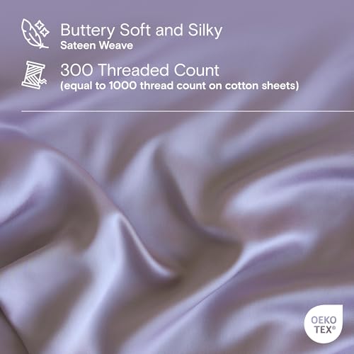Image of DOZ Sheet Set, 100% Viscose derived from Bamboo, Organically Grown, Buttery Soft, Cooling Sheets, High GSM, Deep Pockets - 4 Piece - 2 Pillowcases 1 Fitted 1 Top Sheet (Lavender, King)