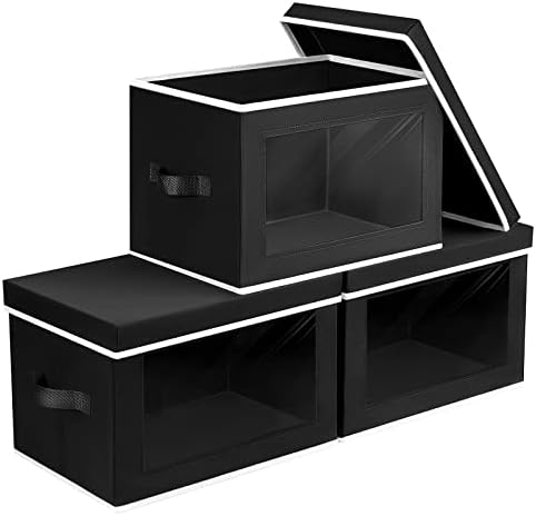 Homsorout 3 Pack Storage Boxes with Lids Foldable Storage Cubes for Shelves Fabric Wardrobe Storage Basket Bins for Organizing Toys, Clothes, Books, Wardrobe, Closet, Office
