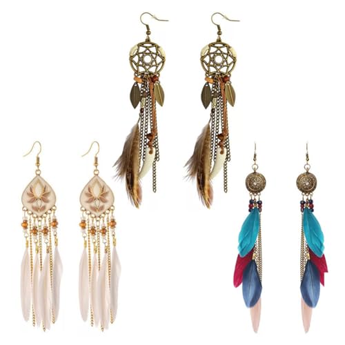 Orecchini Piuma, 3 Pairs Orecchini con Piuma Orecchini in Piuma Bohemien Piuma Orecchini Vintage Piuma Orecchini Piuma Boho Orecchini Orecchini con Bohémien per Donna Regalo