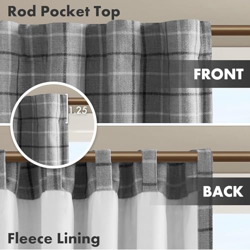 Image of Madison Park Anaheim Cabin Plaid Curtain Window, Thermal Insulated Fleece Lining, Living Room Decor Room Darkening Drape for Bedroom, 1-Single Panel Pack, 50x108, Rod Pocket & Back Tab, Grey