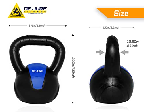 Image of De Jure Fitness PVC Kettlebell 3kg for Men & Women Strength & Cardio Training, Soft Grip, Crushed Concrete Filled, Full Body Workout Equipment for Home & Gym Blue - Black