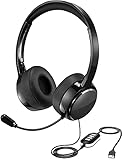PC Headset, USB Headset & 3.5mm Headset with Mute, Lightweight Computer Headphone Wired, Gaming VOIP Skype Office Chat Headset in-line Control for PC Mobile Phone (Built-in Noise Reduction Sound Card)