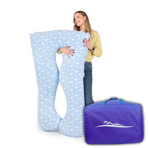 Cojín cómodo original – Almohada ortopédica premium | almohada corporal | almohada para dormir de lado – para un mejor sueño y contra las quejas de espalda, 100 x 150 cm (nubes – algodón)