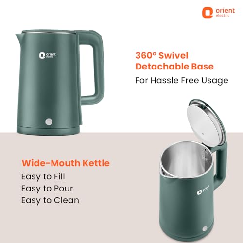 Image of Orient Electric Powerhot 1.5 L Electric Kettle | Cool Touch Body | Faster Heating | Auto Cut Off Mechanism | 360 Rotating Base | Green