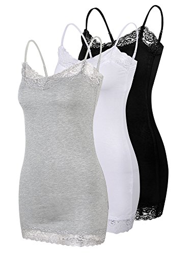 3 Pcs Women Long Camisoles Lace Tank Tops Neck Cami Adjustable Spaghetti Strap Lace Trim Tank Top for Women Wearing2